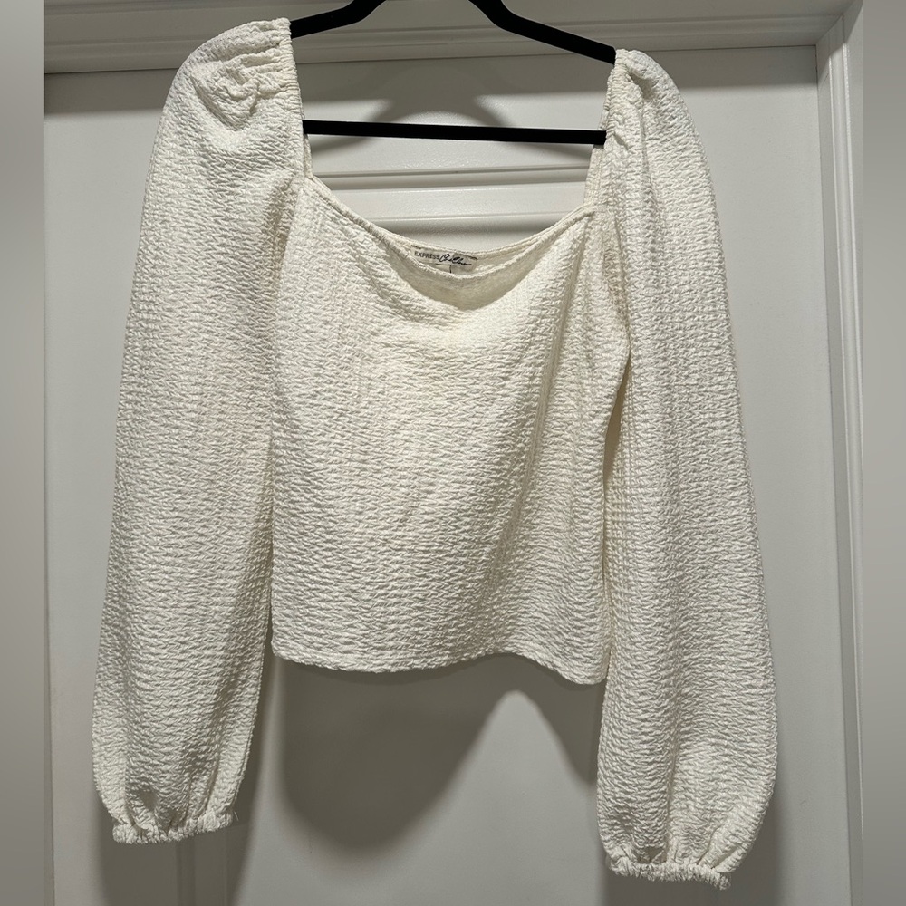 Express White Smocked Puff Sleeve Blouse